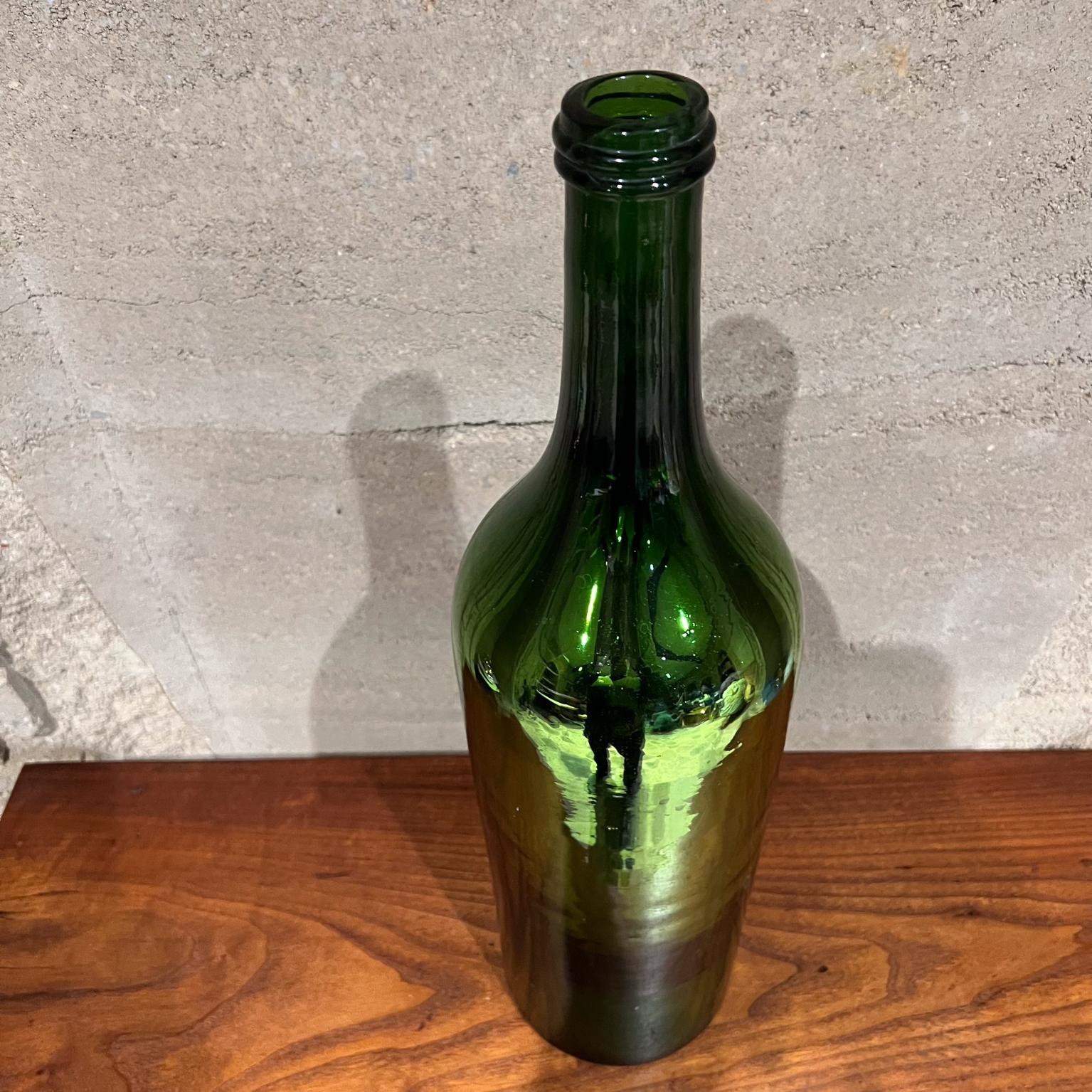 20th Century Vintage Mercury Glass Green Bottle For Sale