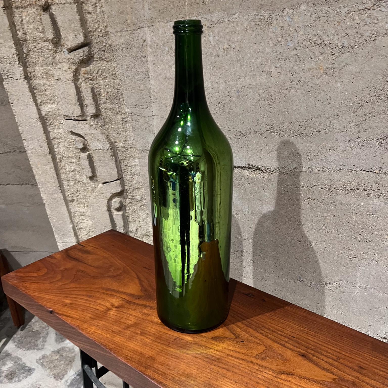 20th Century Vintage Mercury Glass Green Bottle For Sale