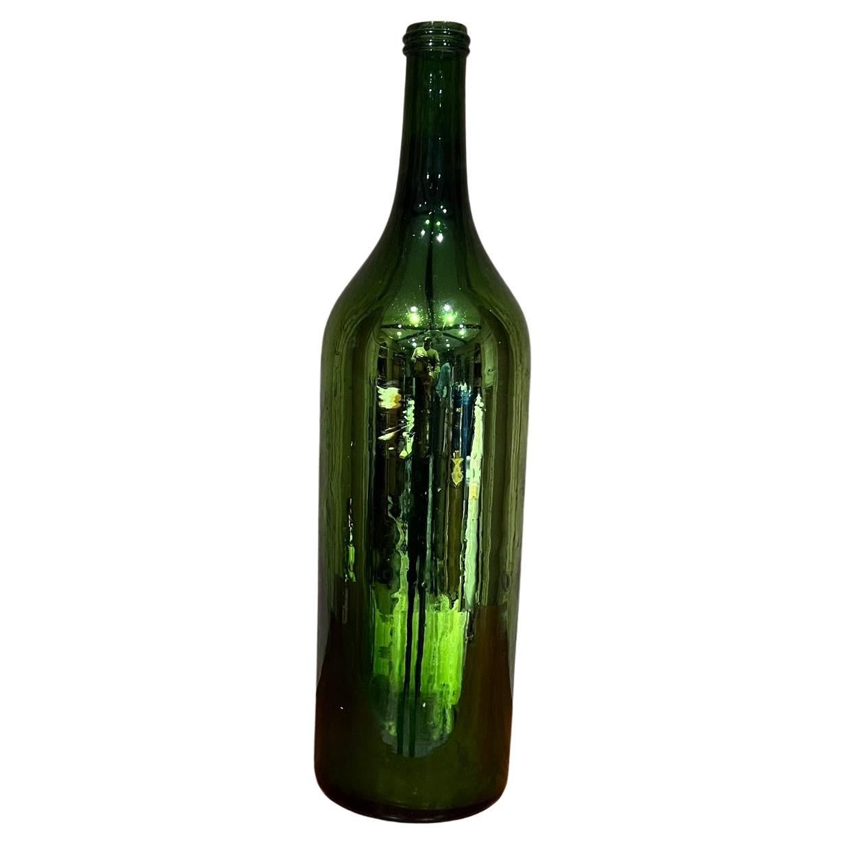 Vintage Mercury Glass Green Bottle For Sale