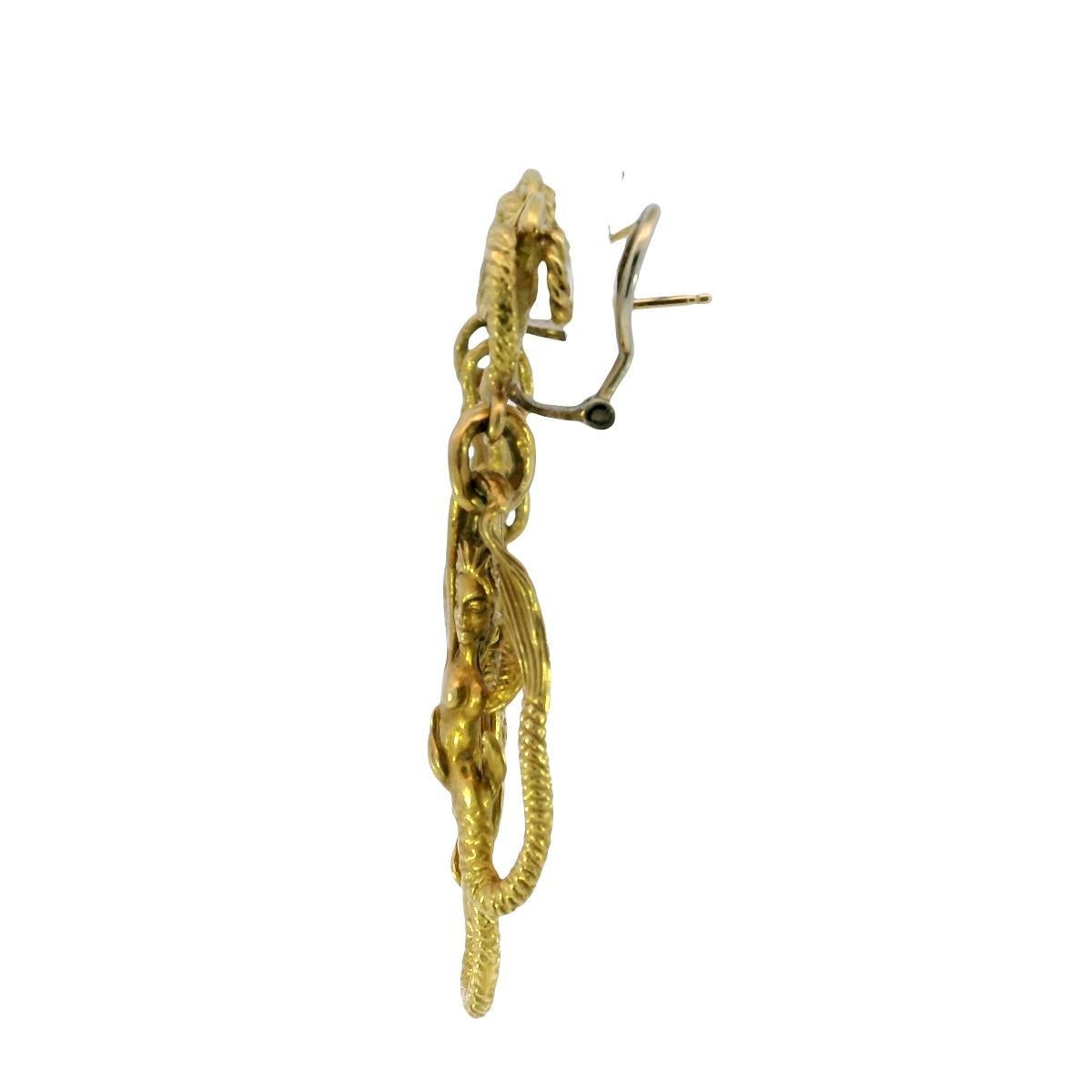 Vintage Meerjungfrau baumeln Ohrringe 18K Gelbgold Clip Ons Damen im Angebot