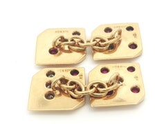 Gemelli d'epoca Merrin in oro giallo 18k con rubino e diamante a forma di dado