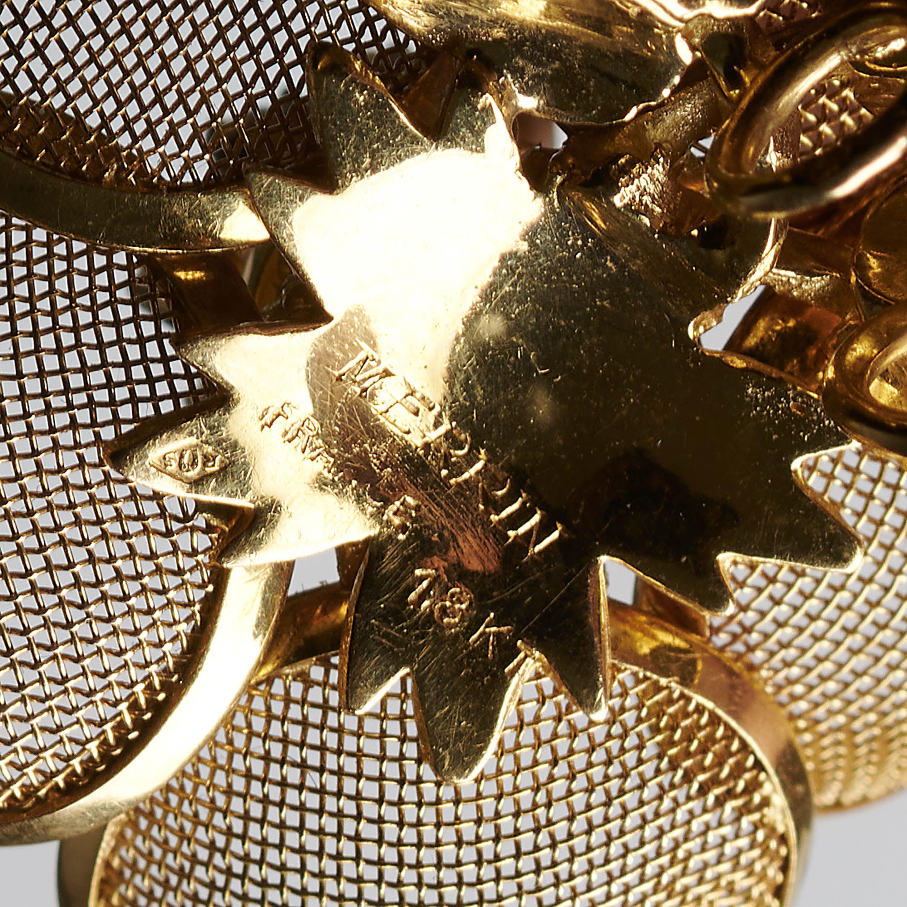 Vintage Merrin French Diamond And Gold Mesh Flower Pendant, Circa 1960 For Sale 1