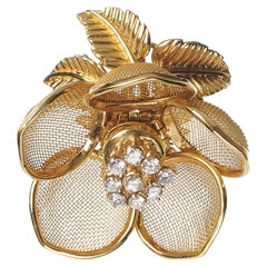 Vintage Merrin French Diamond And Gold Mesh Flower Pendant, Circa 1960
