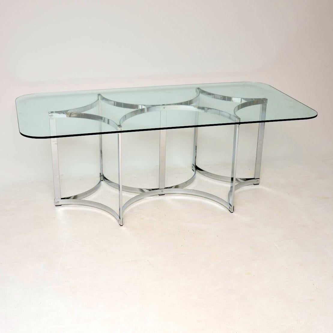 Mid-Century Modern Vintage Merrow Associates Dining Table in Chrome & Glass, 1970s