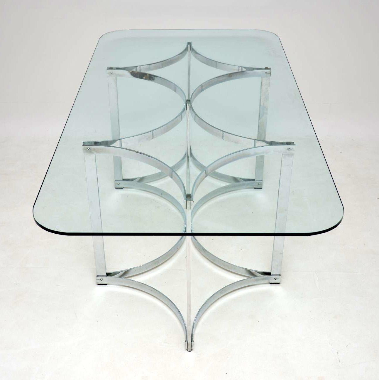 British Vintage Merrow Associates Dining Table in Chrome & Glass, 1970s