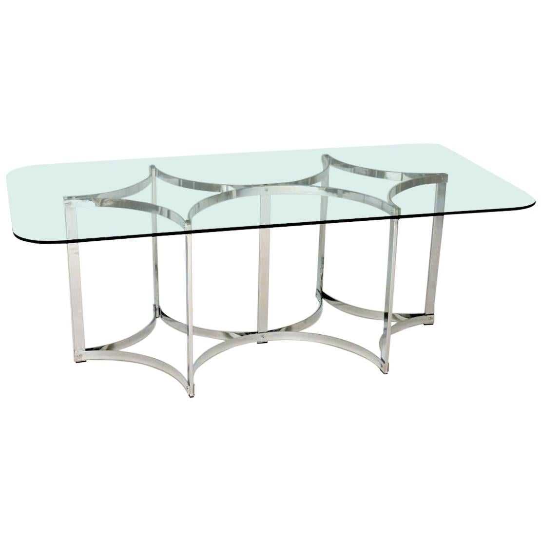 Vintage Merrow Associates Dining Table in Chrome & Glass, 1970s