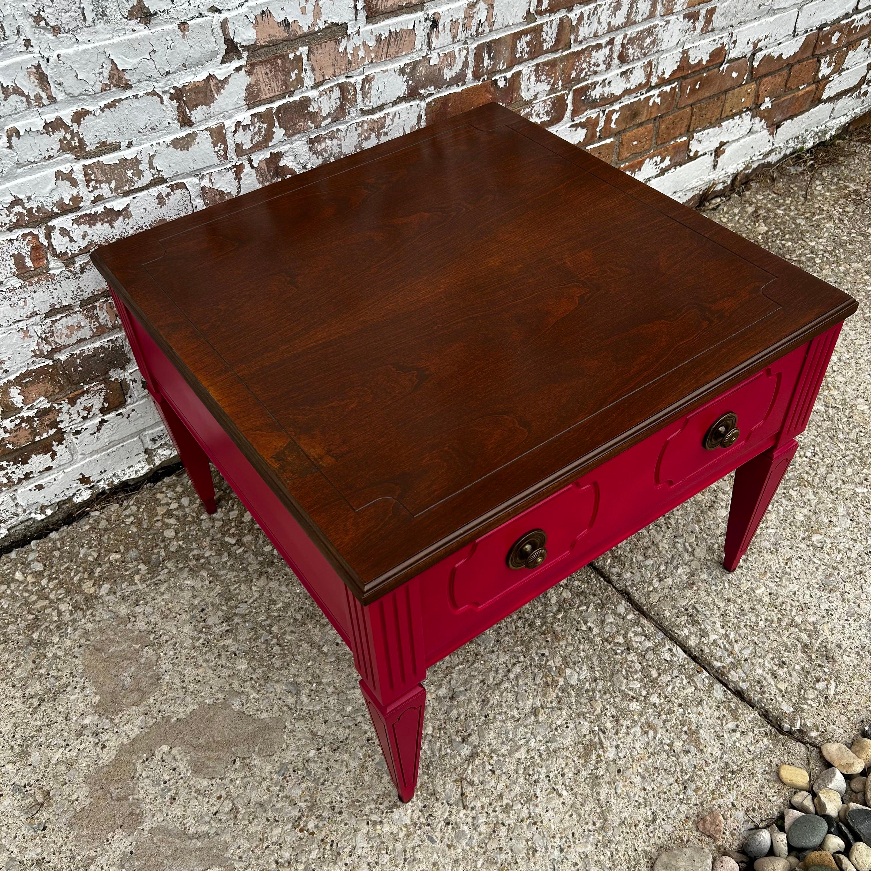 Stained Vintage Mersman Side Table in Pink and Natural Wood For Sale