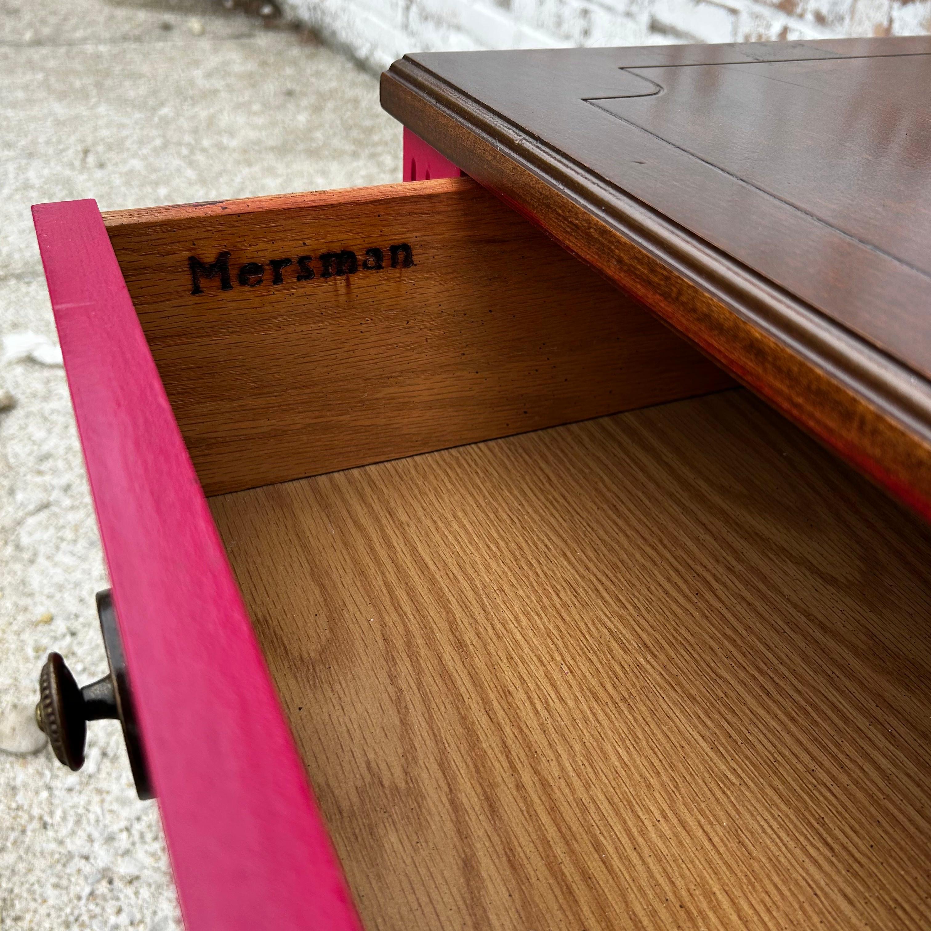 20th Century Vintage Mersman Side Table in Pink and Natural Wood For Sale