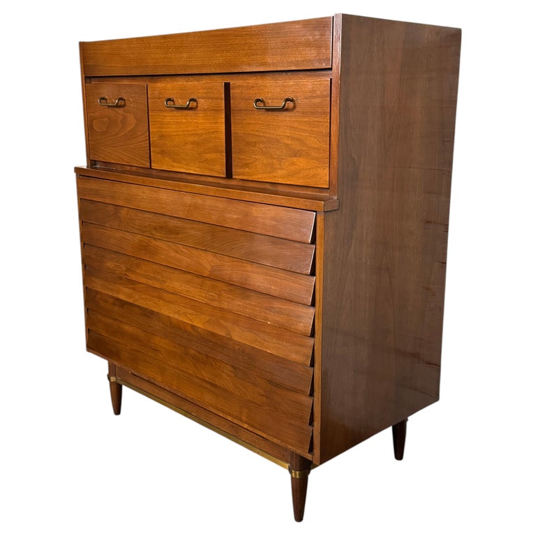 Mid-Century Merton Gershun Designed Walnut Highboy Dresser by Martinsville  For Sale at 1stDibs