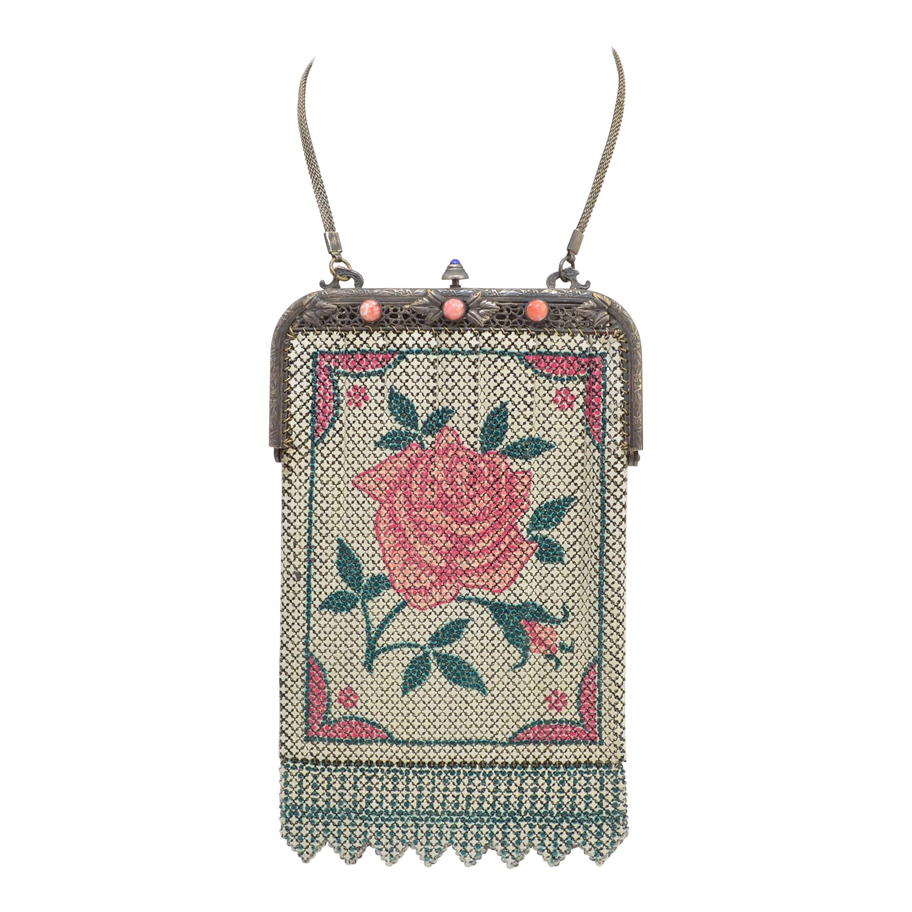 Vintage Mesh Purse with Rose Motif