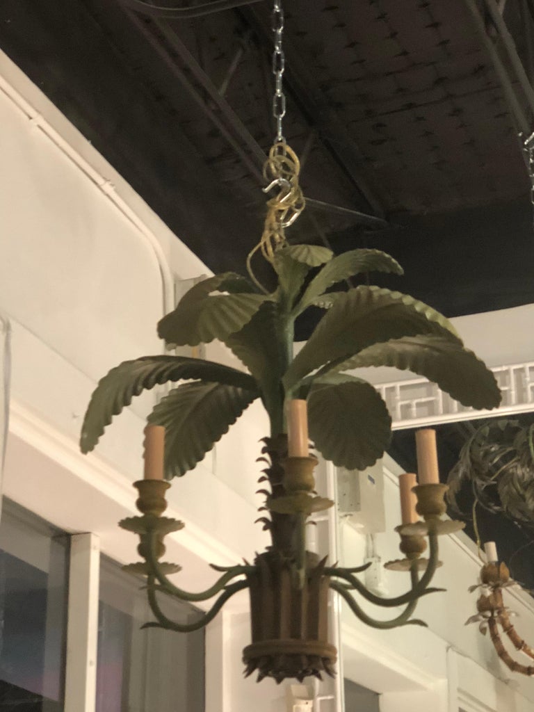 Vintage Meta Tole Palm Tree Frond Leaf Leaves 6 Light