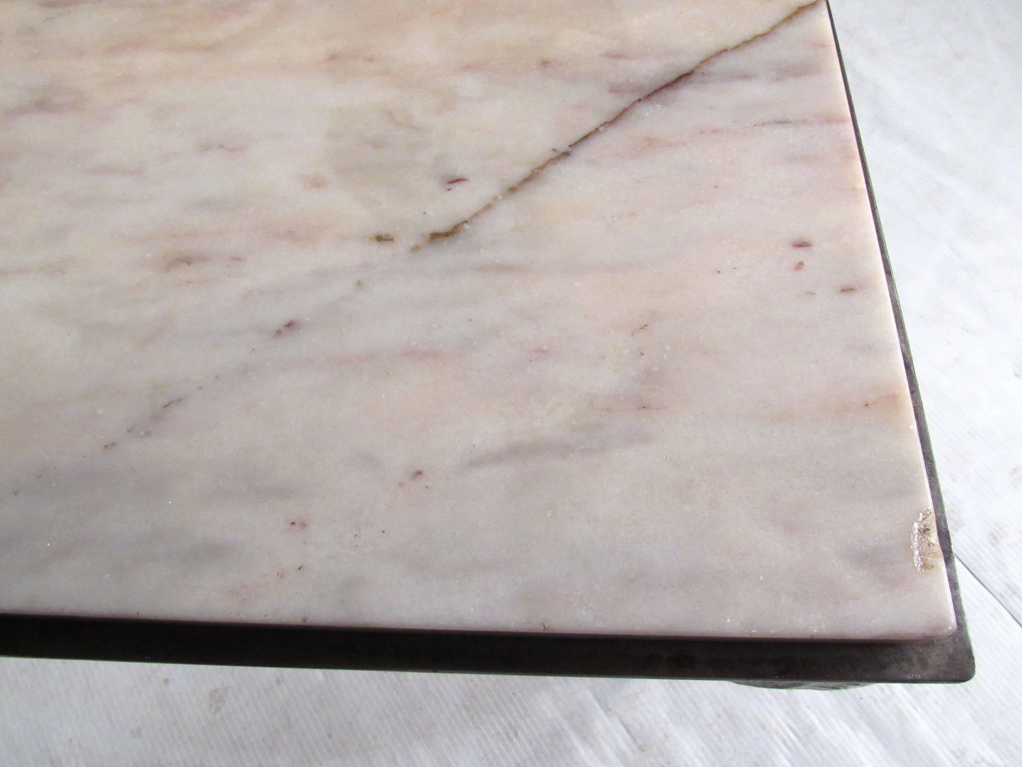 Vintage Metal and Marble Table in the Style of Jacques Adnet 6