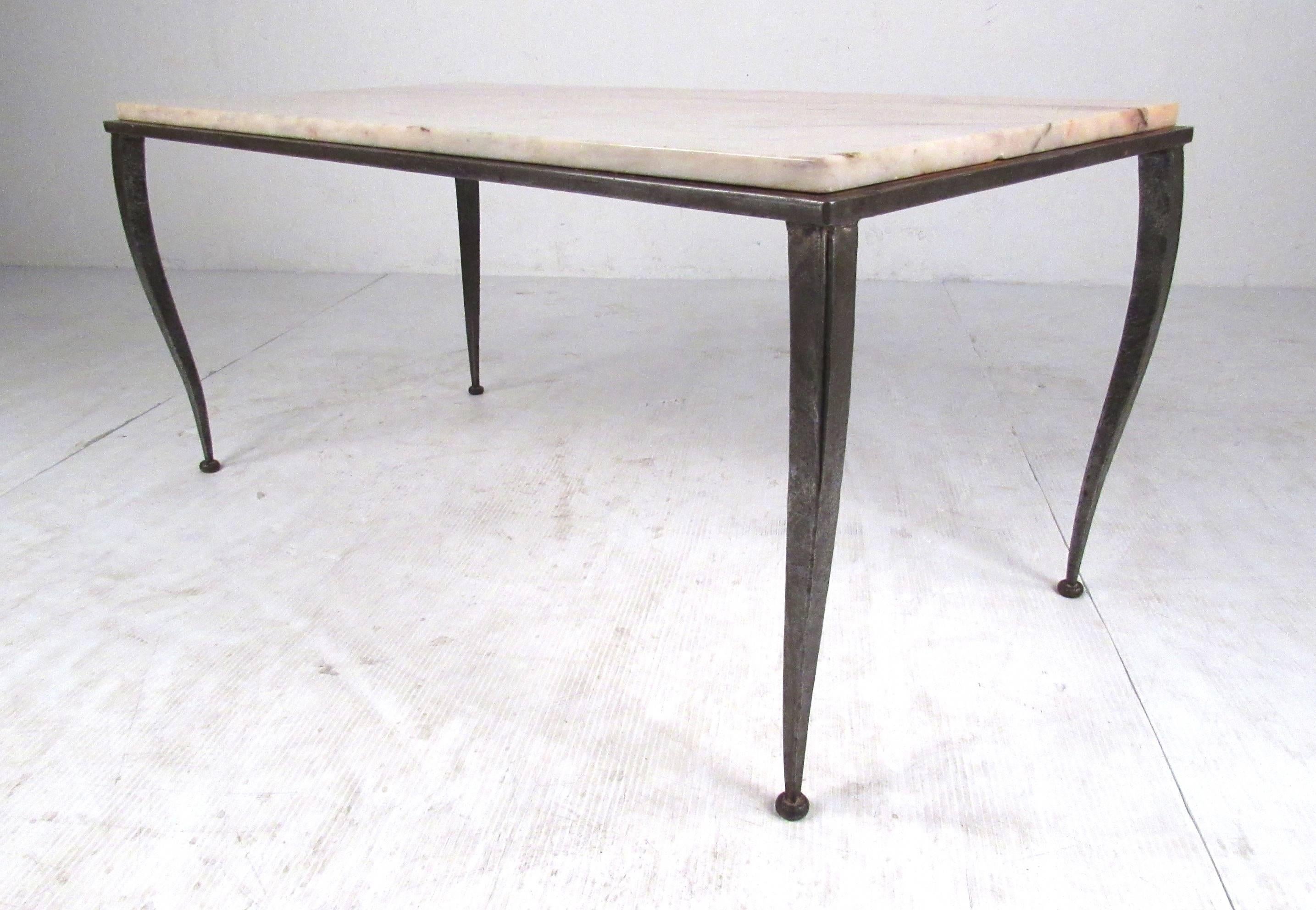 American Vintage Metal and Marble Table in the Style of Jacques Adnet