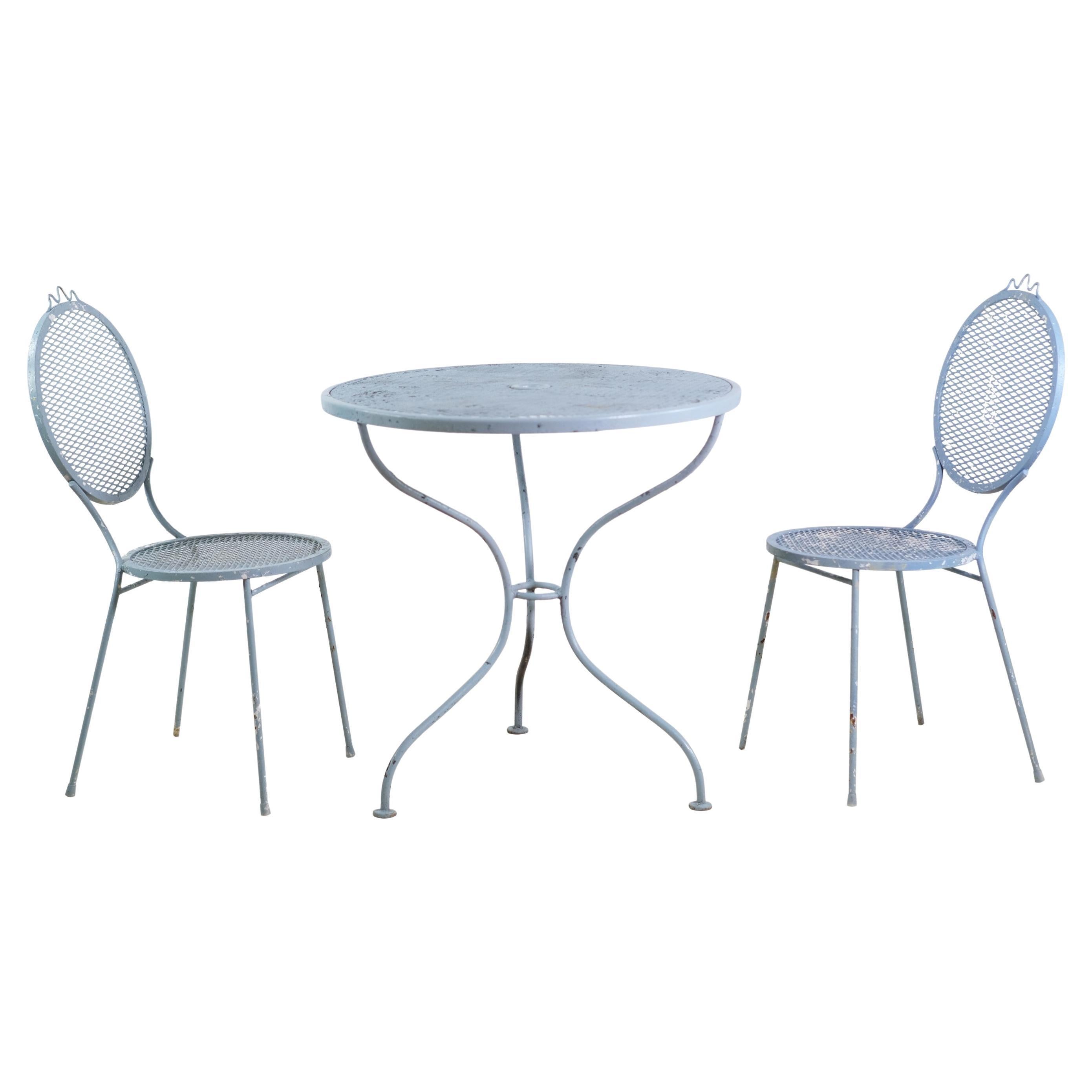 Vintage Metal 3 Pc. Bistro Patio Set - Table & 2 Chairs w/ Sky Blue Paint