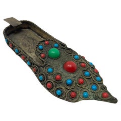 Vintage Metal Aladdin Moroccan Slipper Shoe Ashtray with Beads 1950