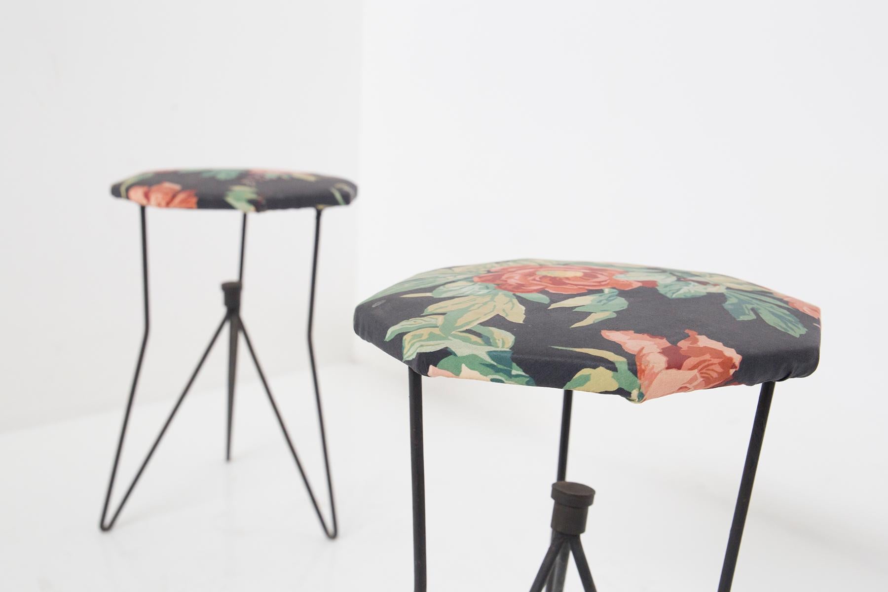 Italian Vintage Metal and Fabric Floral Stools for Rima att. Gio Ponti For Sale