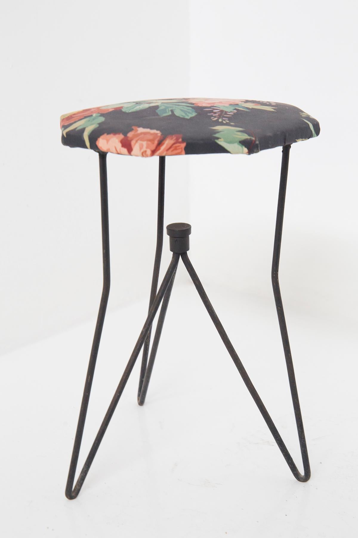 Vintage Metal and Fabric Floral Stools for Rima att. Gio Ponti In Good Condition For Sale In Milano, IT
