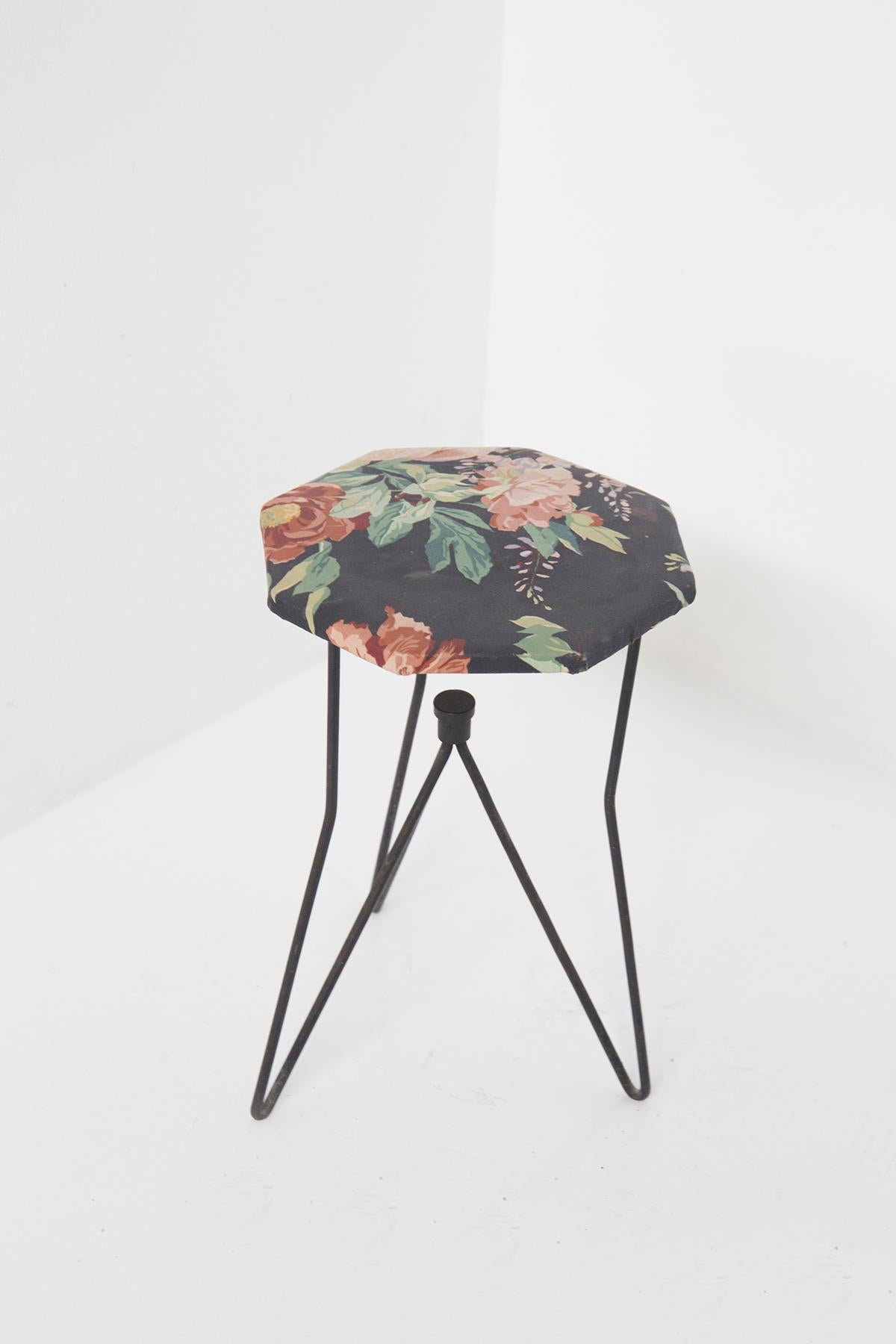 Mid-20th Century Vintage Metal and Fabric Floral Stools for Rima att. Gio Ponti For Sale