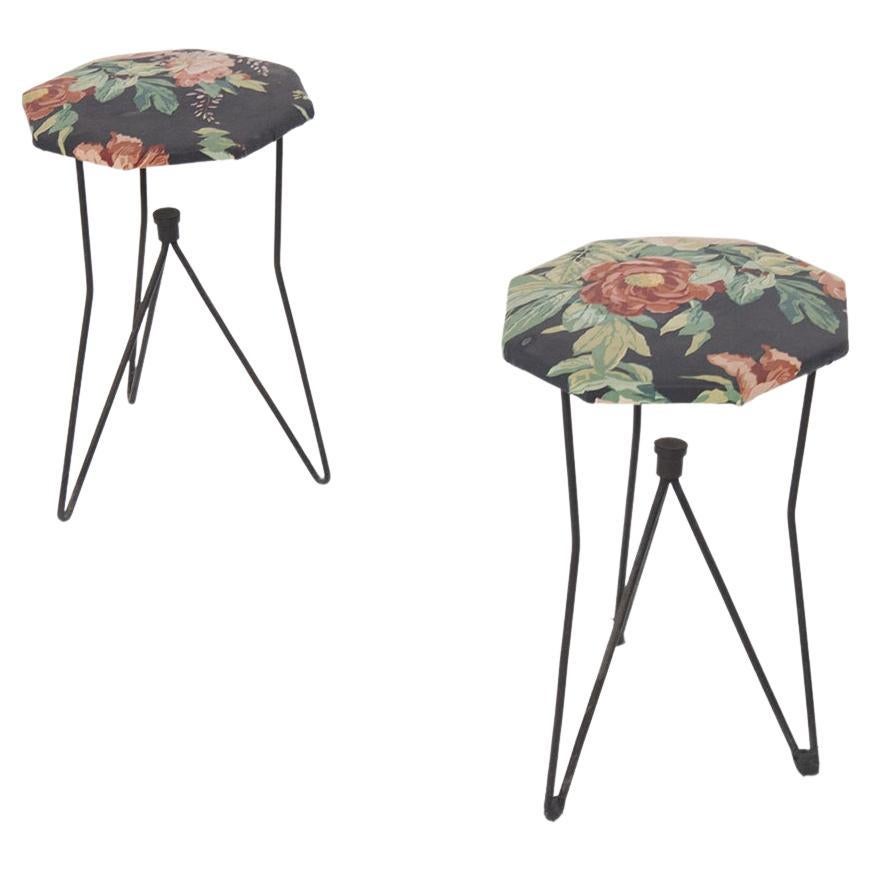 Vintage Metal and Fabric Floral Stools for Rima att. Gio Ponti For Sale