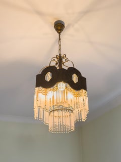 Vintage Metal And Glass Ceiling Lamp Mid Century, 20th Century