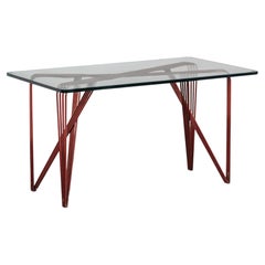 Mesa de comedor vintage de metal y cristal de Italia, de alrededor de 1960