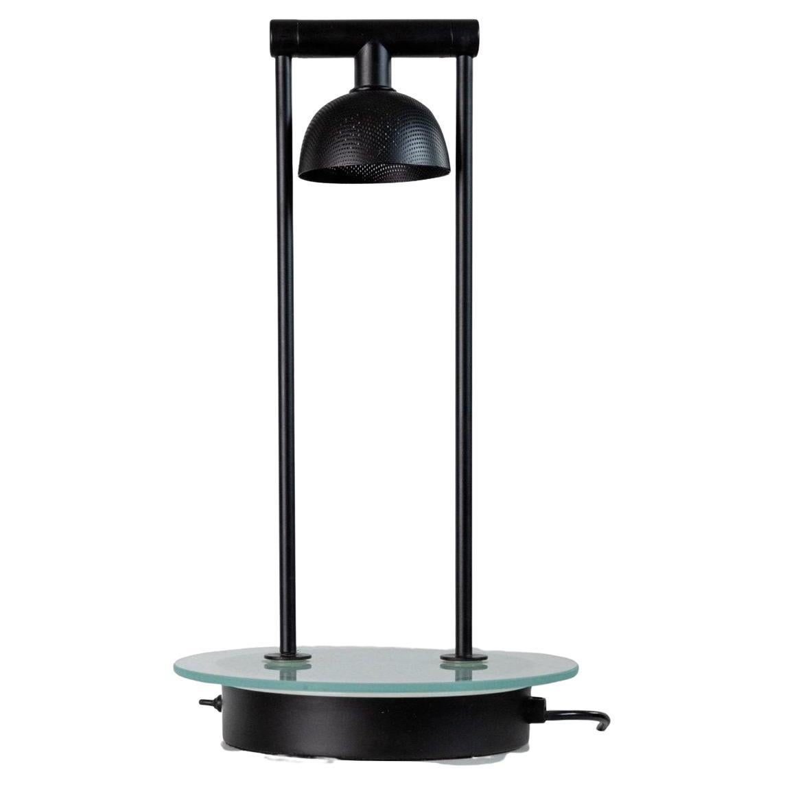 Vintage Metal and Glass Table Lamp Black Metal with Glass Italy, 1980s