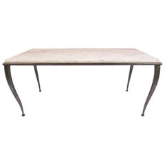 Vintage Metal and Marble Table in the Style of Jacques Adnet