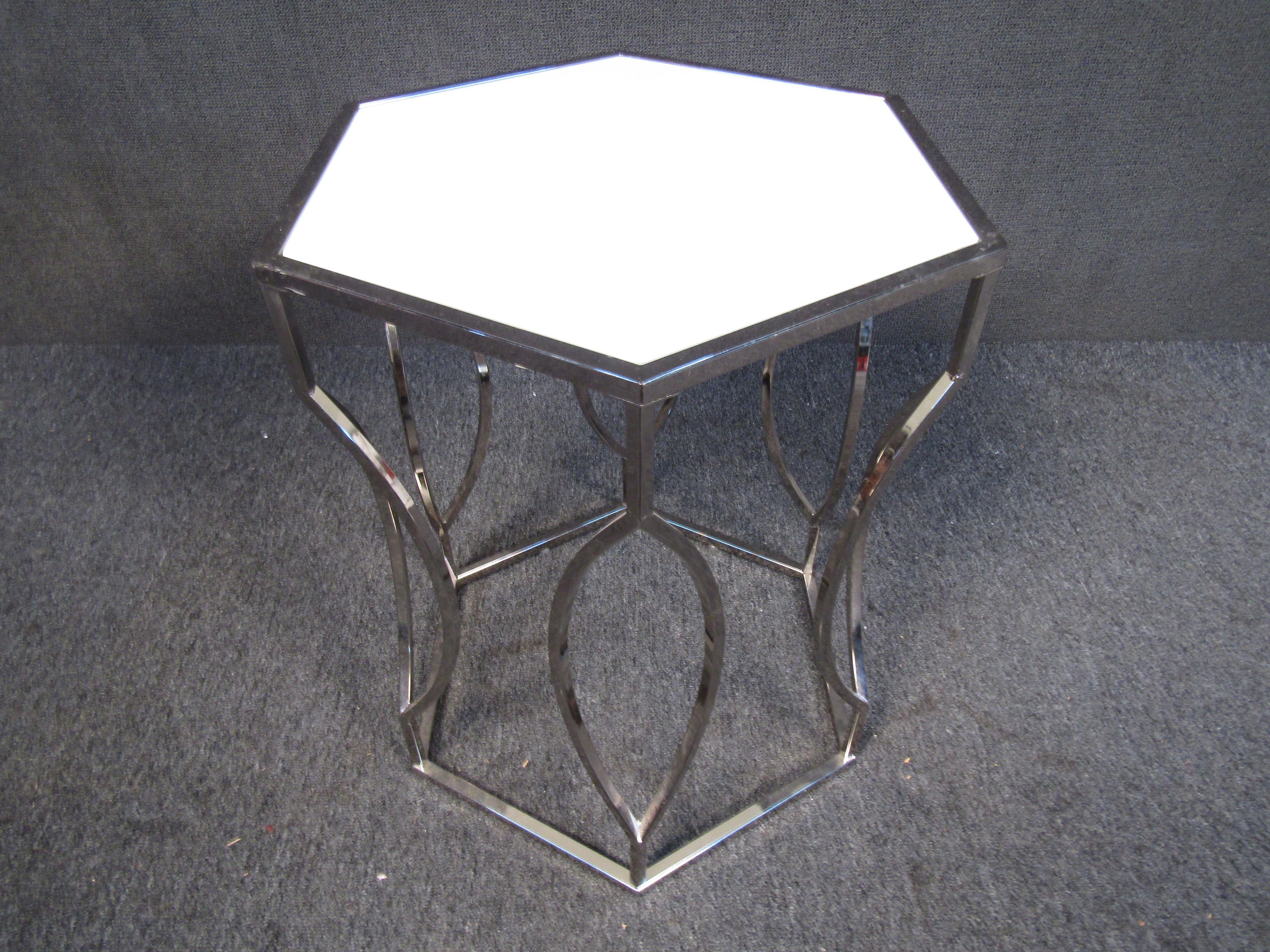 Mid-Century Modern Vintage Metal and Milk Glass Side Table