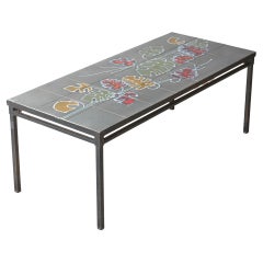 Vintage metal and tile coffee table, signed Adri style Vallauris
