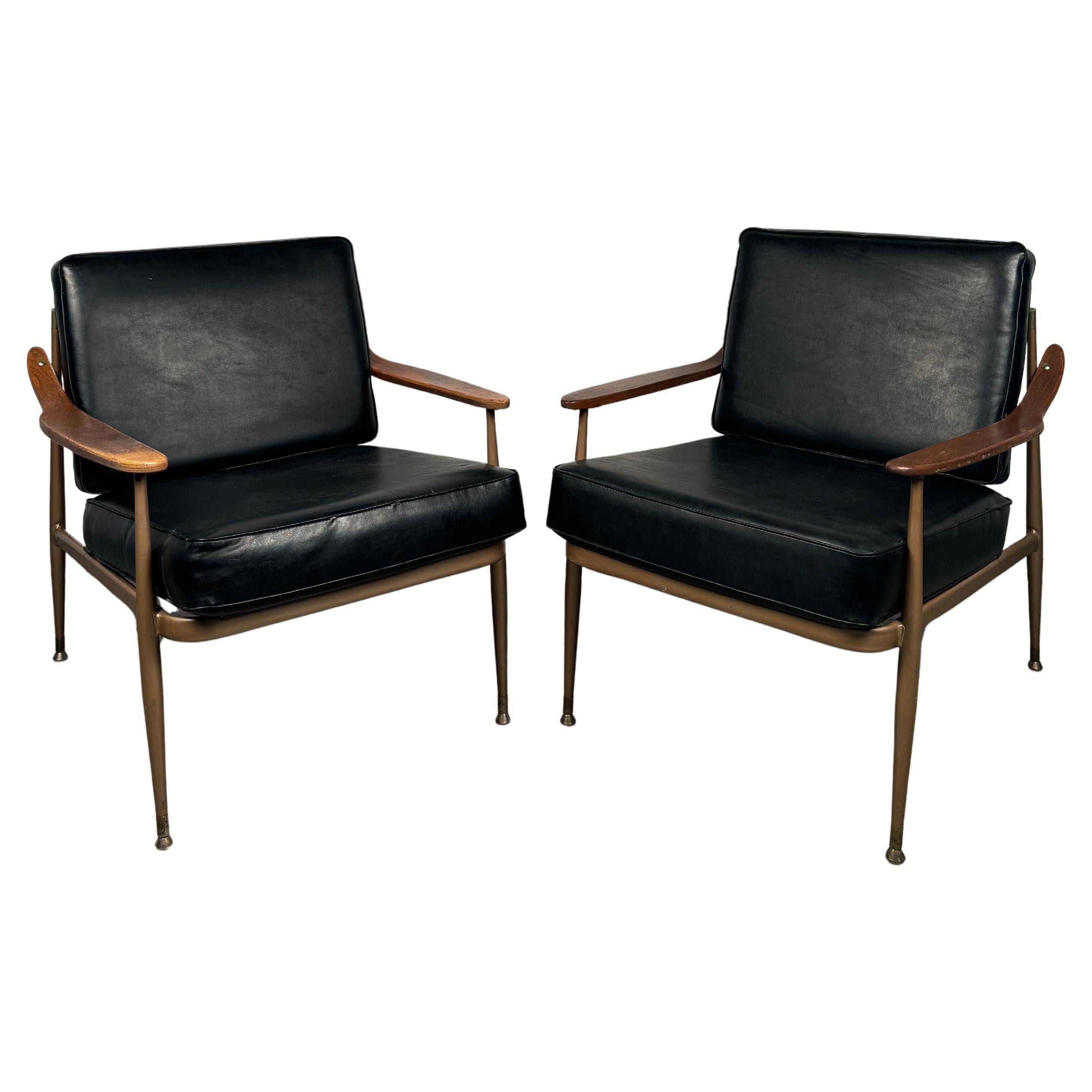 Vintage Metal and Wood Lounge Chairs by Howell
