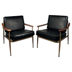 Vintage Metal and Wood Lounge Chairs by Howell