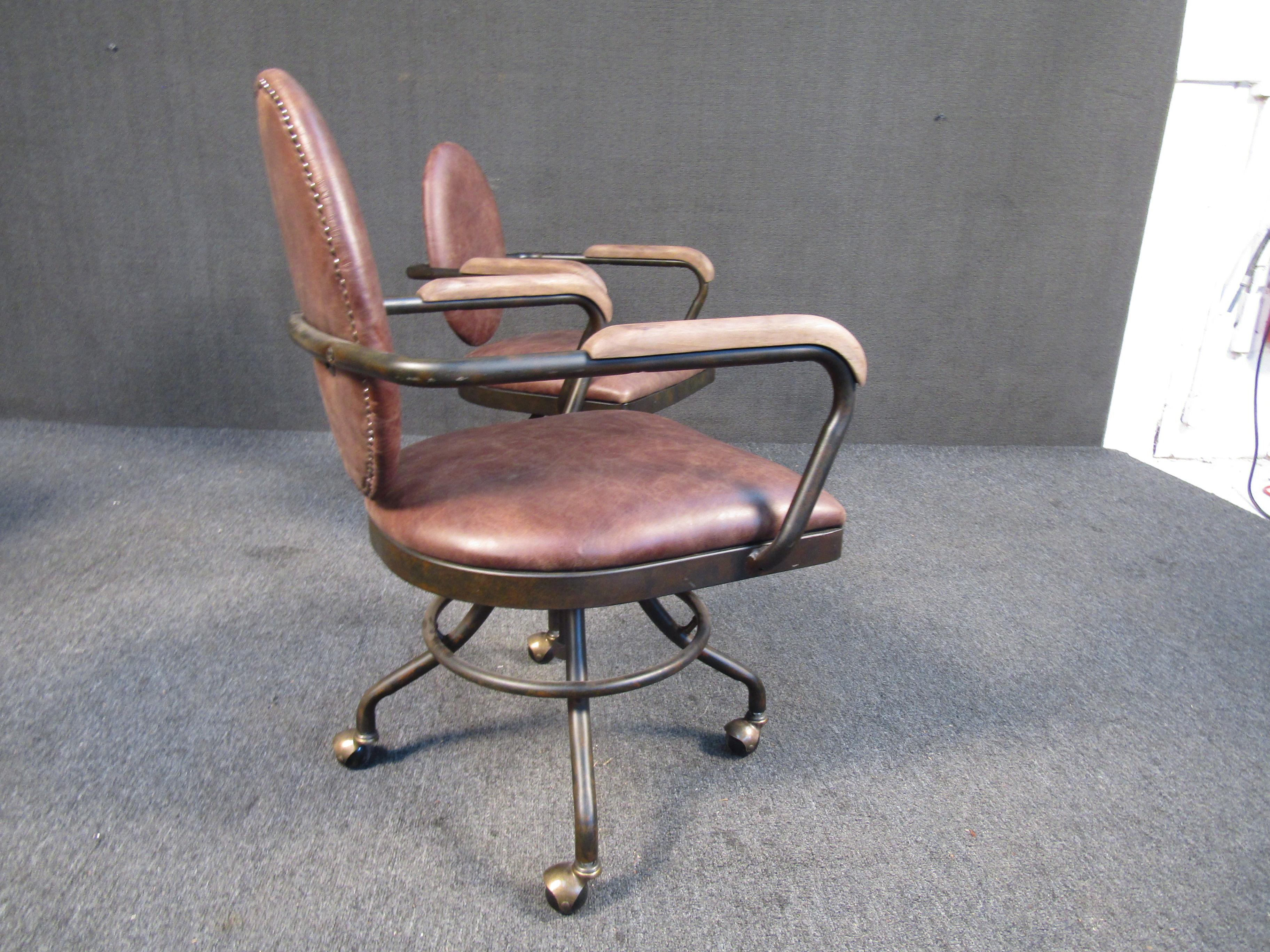Mid-Century Modern Vintage Metal and Wood Rolling Chairs For Sale