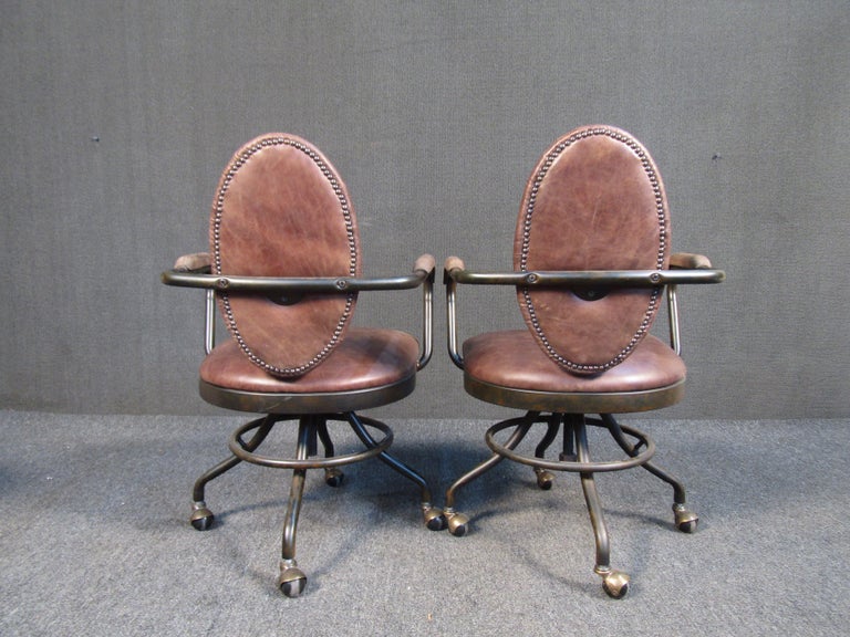 Vintage Metal and Wood Rolling Chairs For Sale at 1stDibs