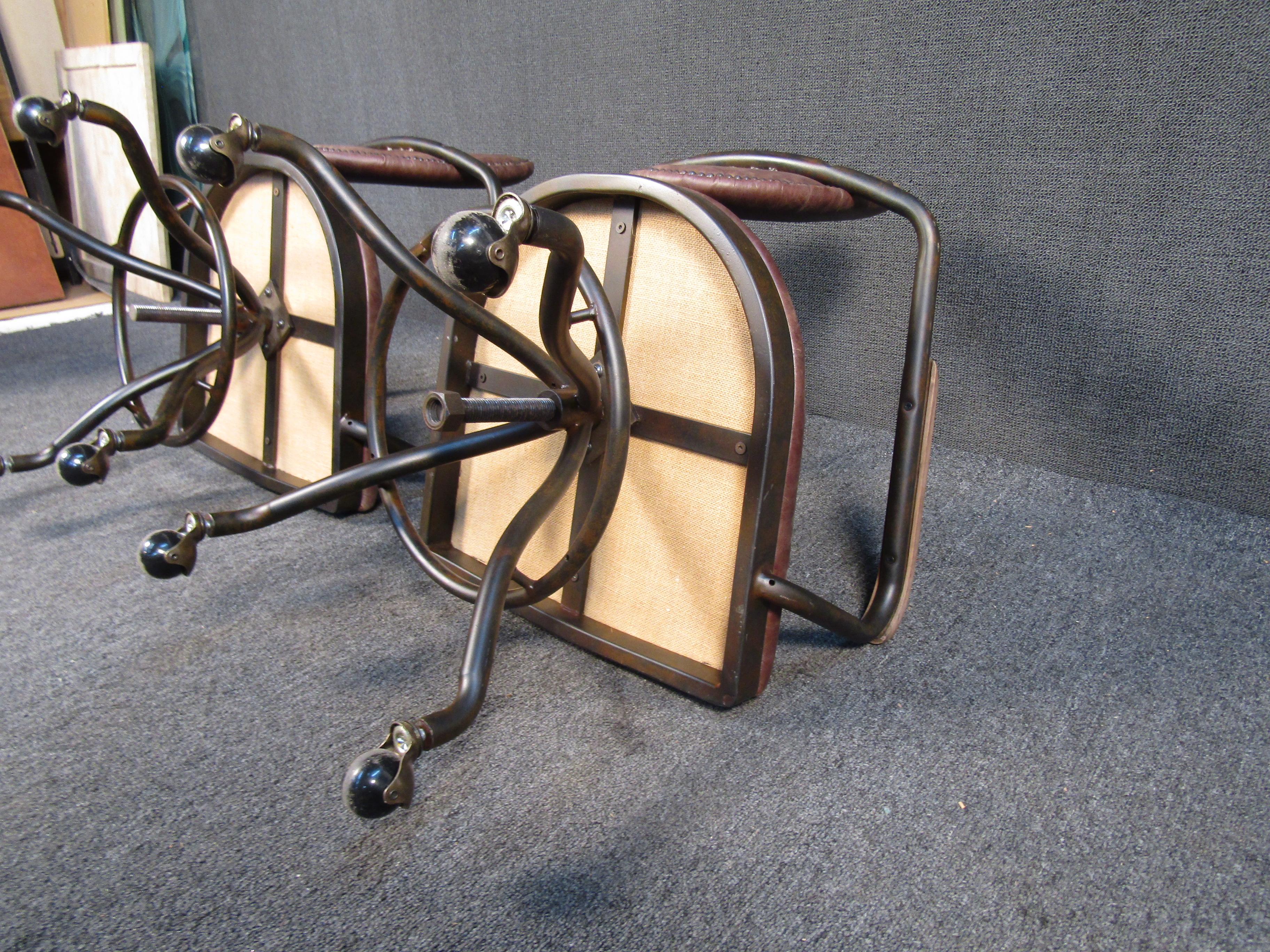 Vintage Metal and Wood Rolling Chairs For Sale 1