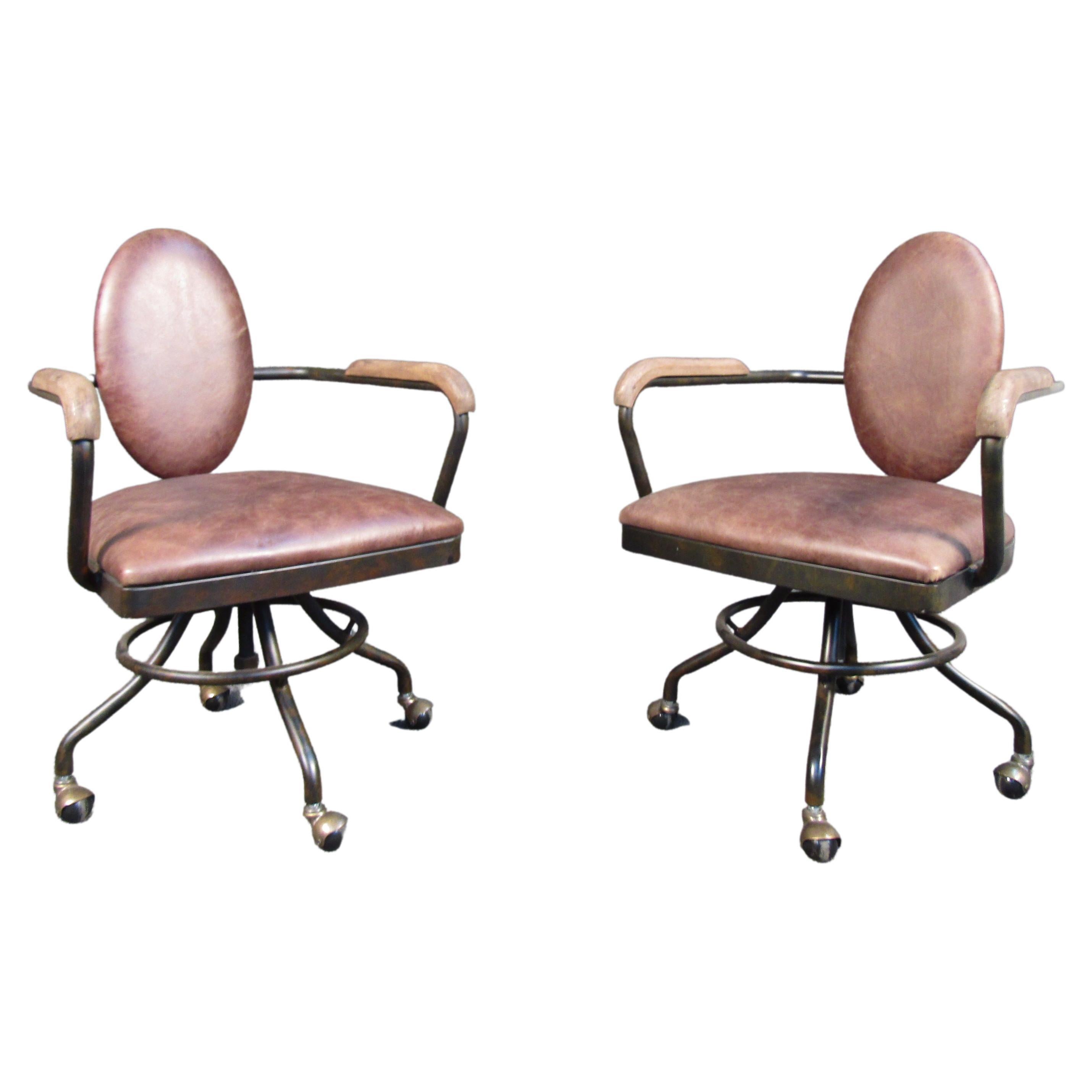 Chaises à rouleaux métallique et bois vintage