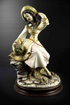 Vintage Metal and Wood Scultpure of Young Girl, Mid-20th Century