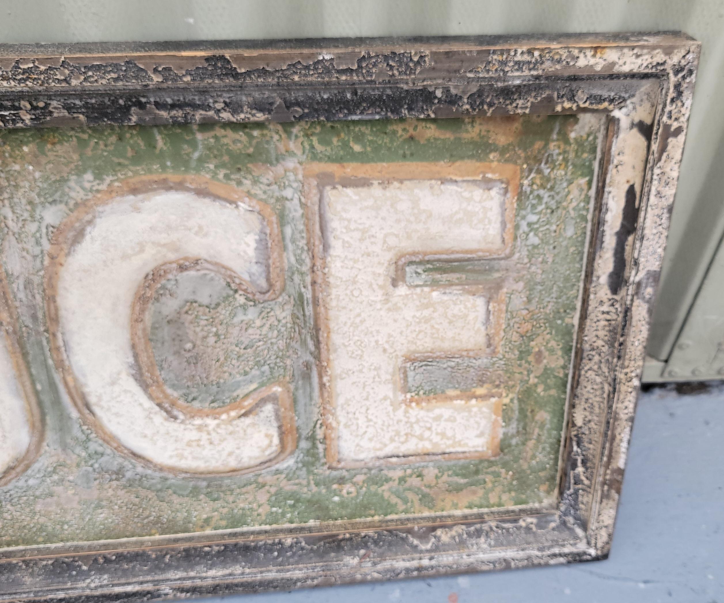 Vintage Metal and Wood Store Prop Produce Sign In Good Condition In Los Angeles, CA