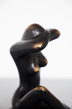 Vintage Metal and Wooden Statue of a Naked Woman, Signed