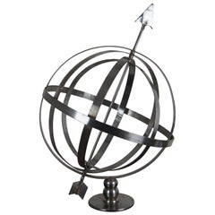 Retro Metal Armillary Globe Sphere with Arrow Celestial Sculpture Industrial