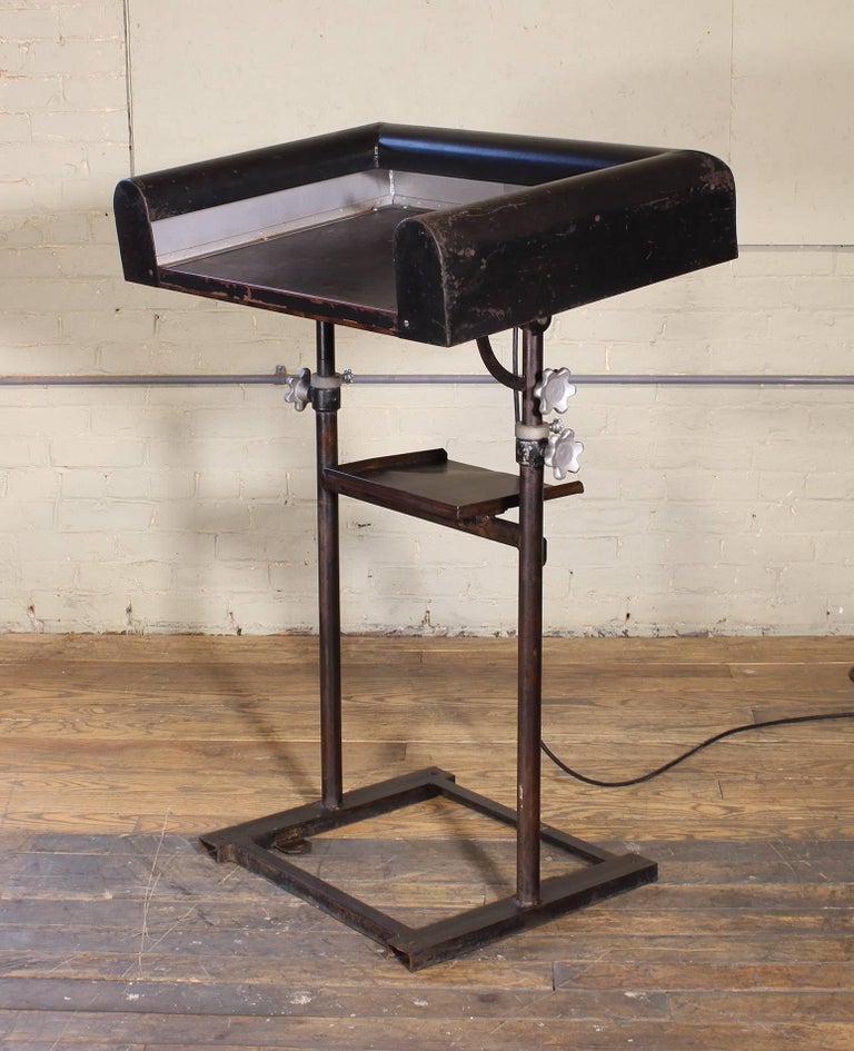 Vintage Metal Art Deco Modern Lighted Lectern Podium Pedestal Stand at