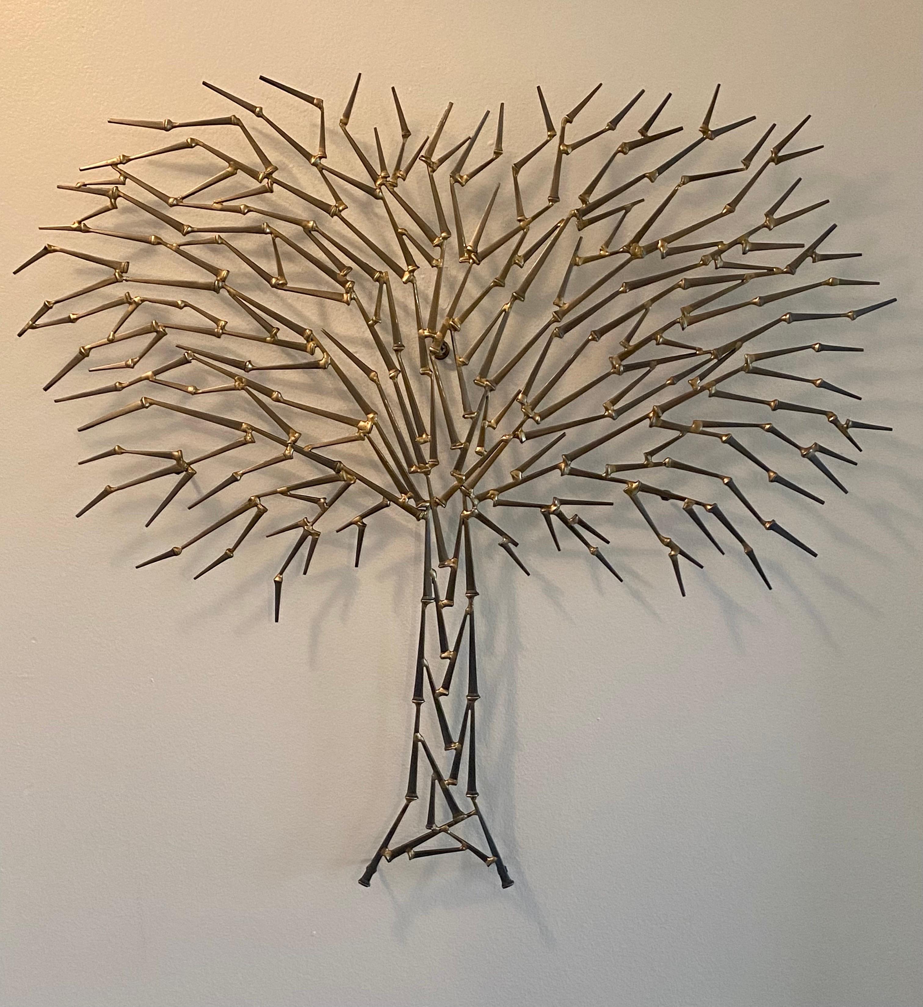 Vintage Metal Art Tree of Life Wall Sculpture In Good Condition For Sale In Miami, FL