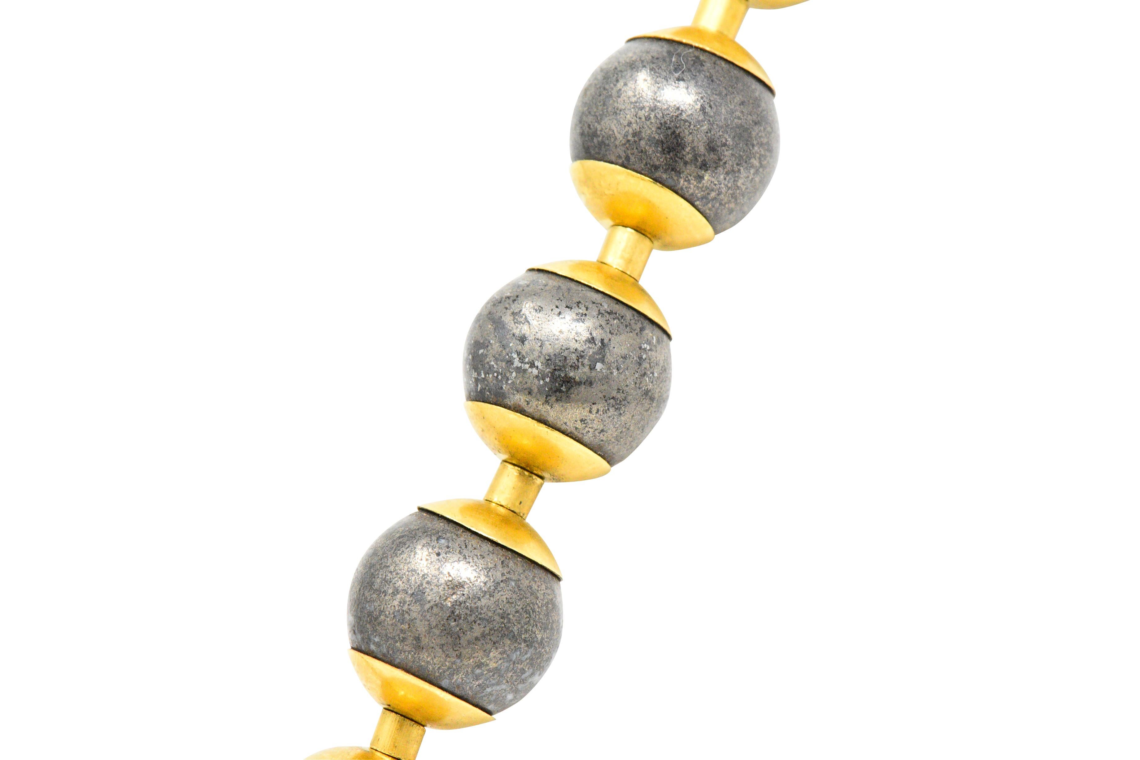 Contemporary Modernist Metallic Bead 18 Karat Gold Ball Link Necklace