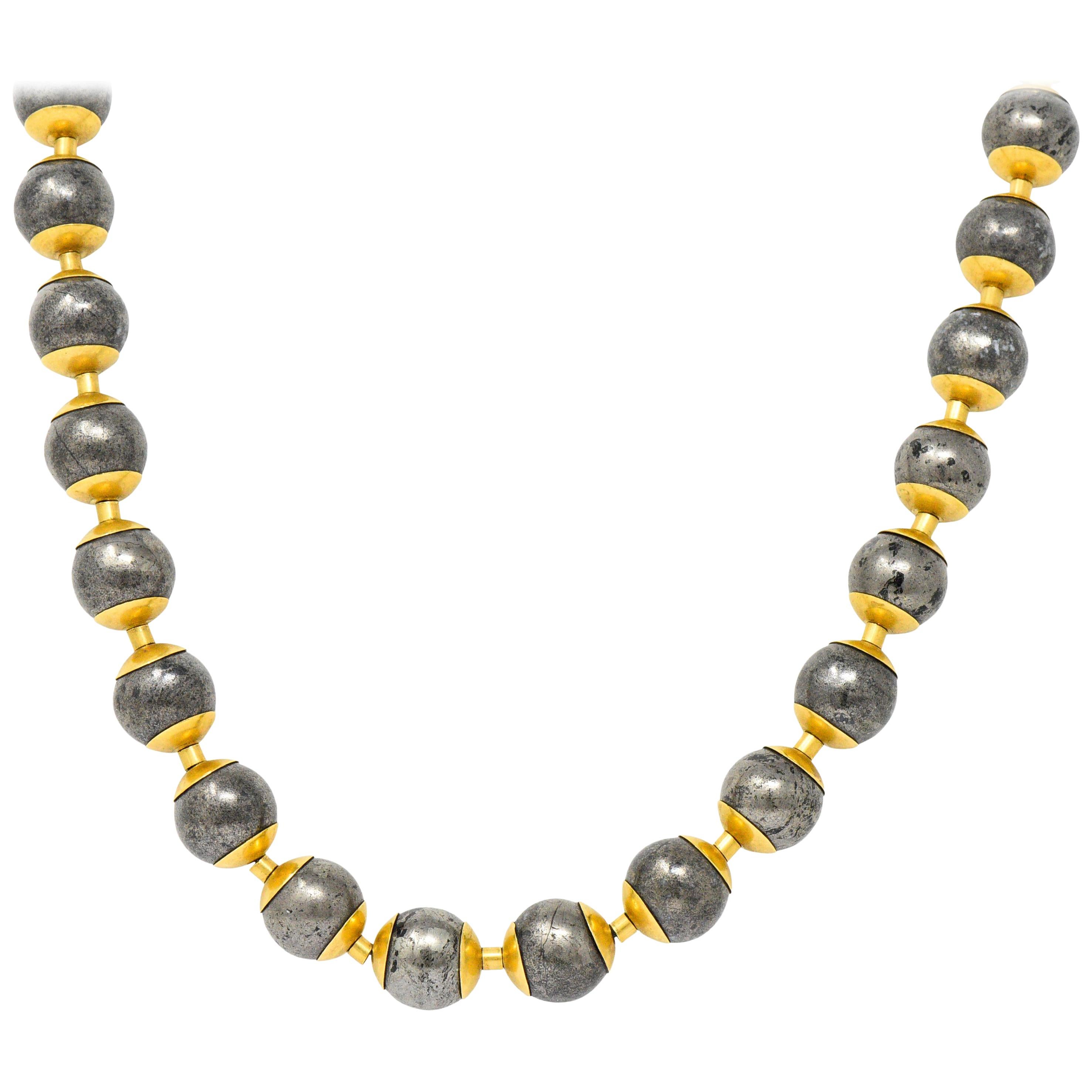 Modernist Metallic Bead 18 Karat Gold Ball Link Necklace