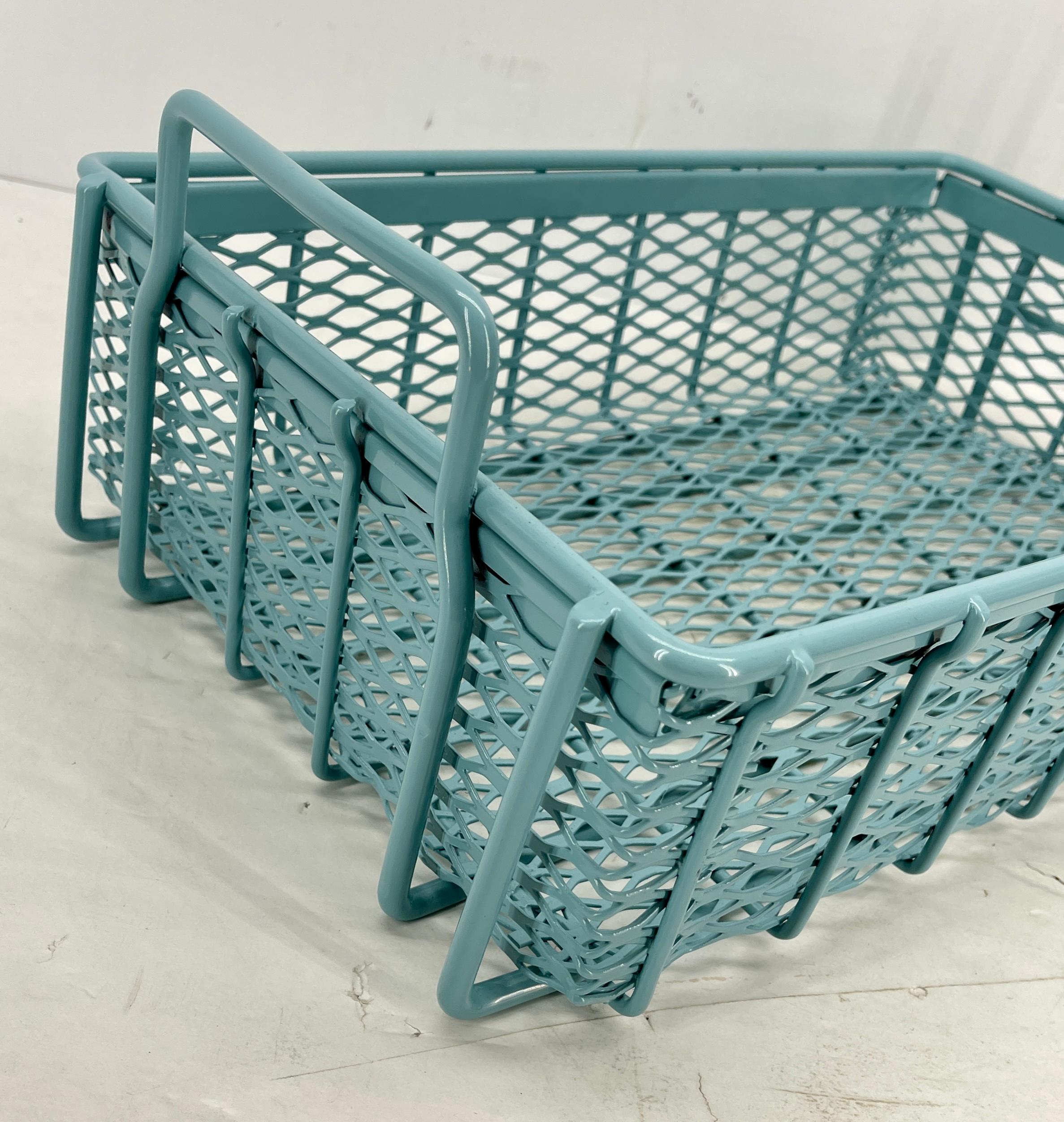Vintage Metal Bin Powder Coated Turquoise, Industrial Era In Good Condition For Sale In Haddonfield, NJ