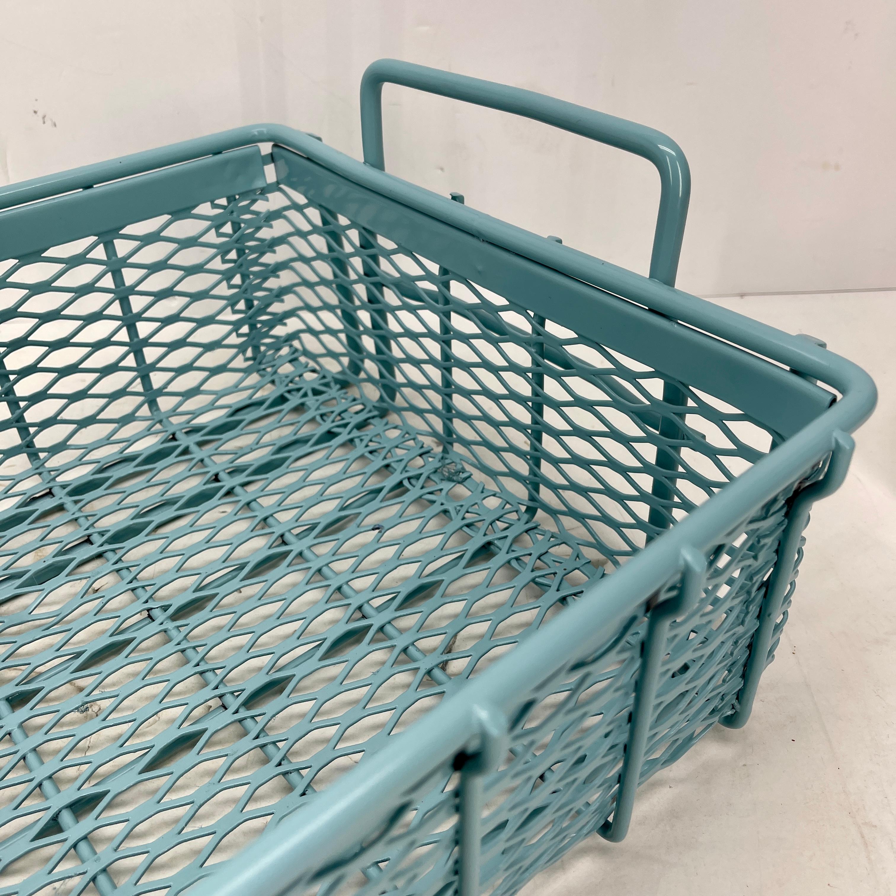 Mid-20th Century Vintage Metal Bin Powder Coated Turquoise, Industrial Era For Sale