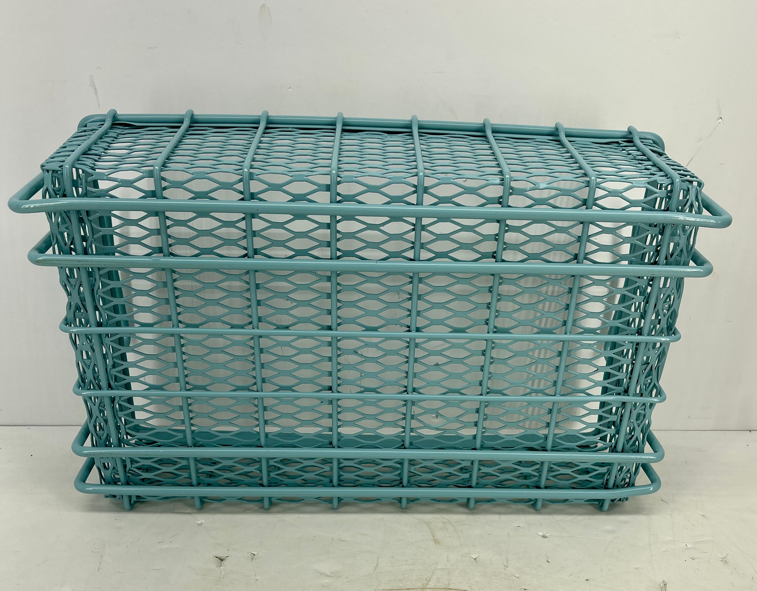 Vintage Metal Bin Powder Coated Turquoise, Industrial Era For Sale 1