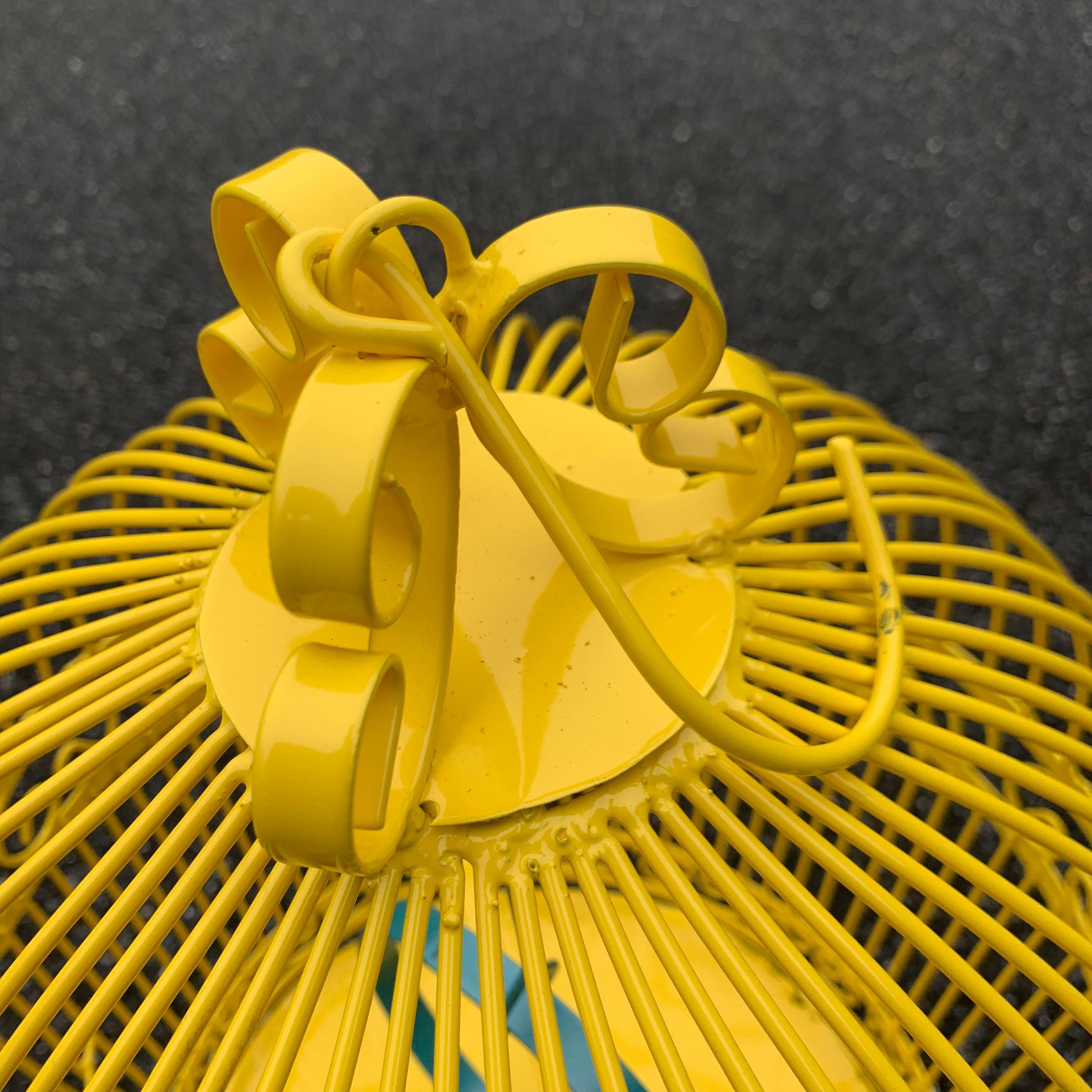 Vintage Metal Birdcage on Stand, Newly Powder-Coated in Bright Sunshine Yellow 3