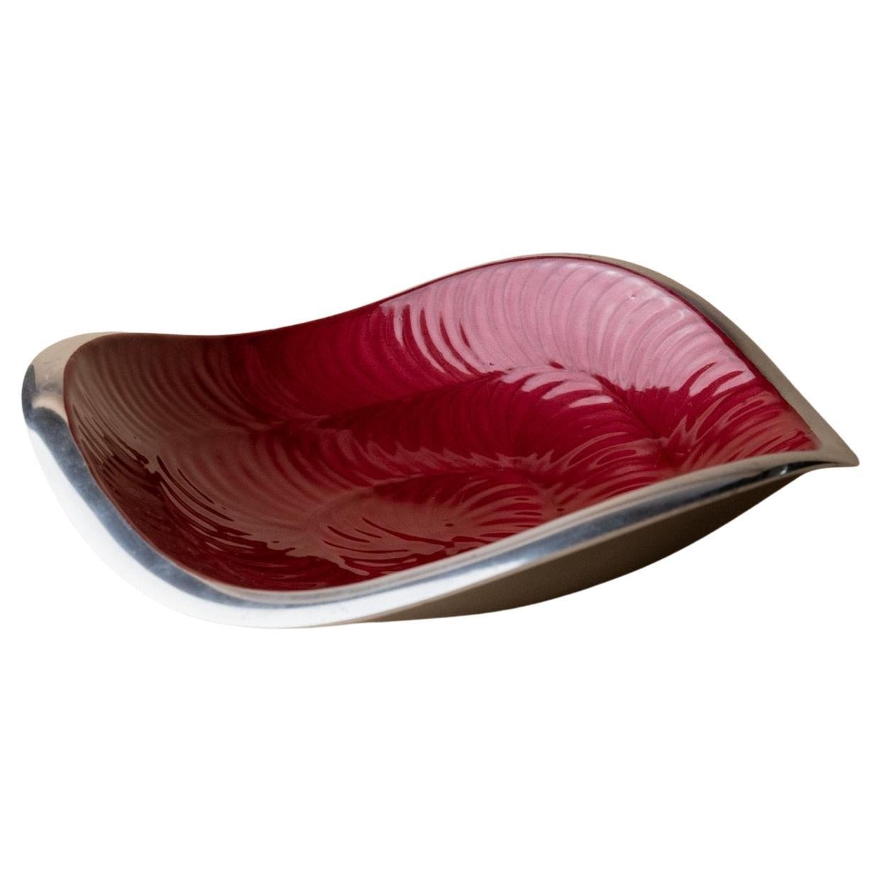 Ciotola di metallo vintage Fruttiera in acciaio smaltato rosso, Italia, anni '70