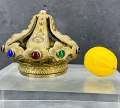 1950s Vintage Brass Crown Sculpture with Colored Stones, European Find