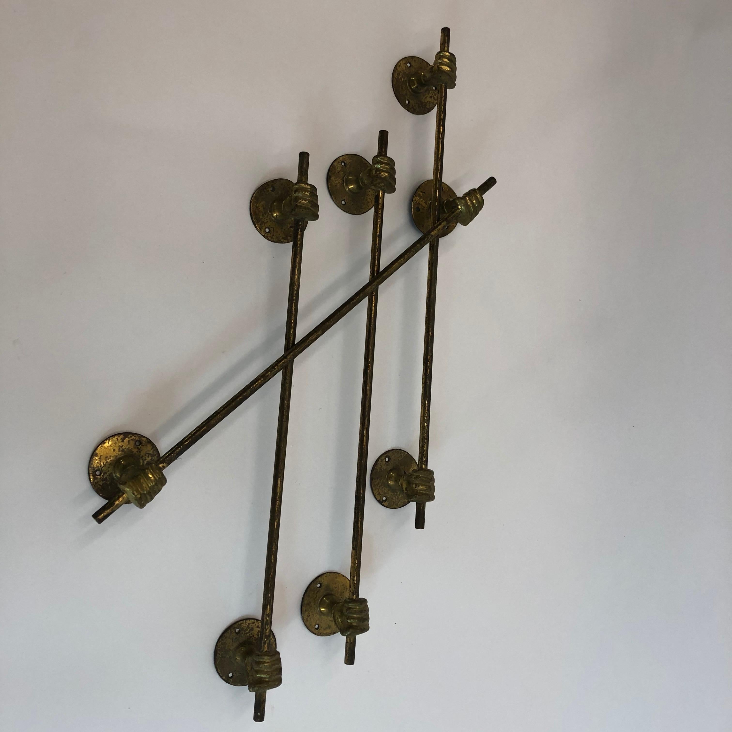 French Vintage Metal/Brass Hands/Fists Holding a Towel Rail